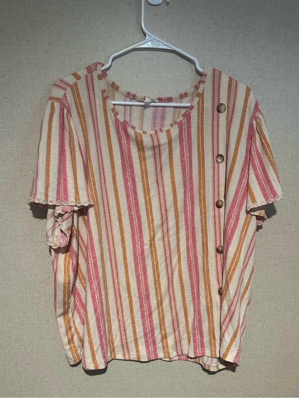 Como Blue 3X Women's Striped Short Sleeve Top - Pink & Tan